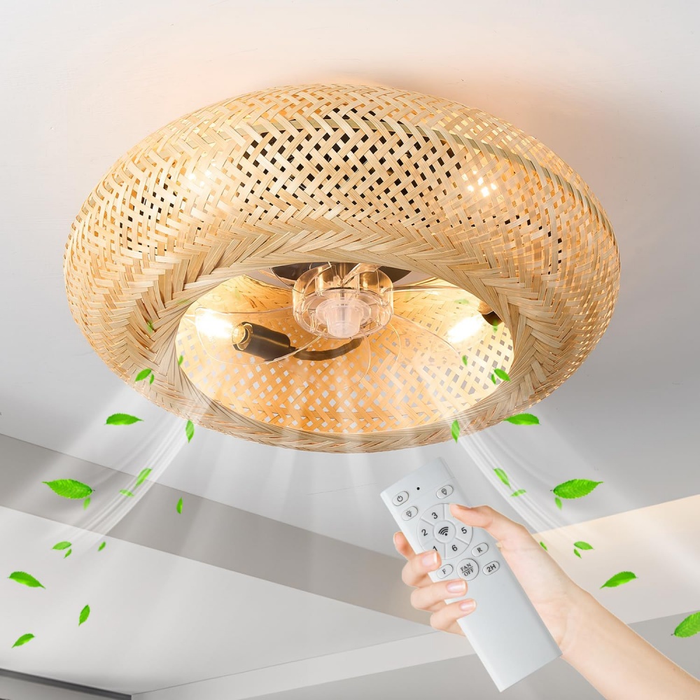 Decor Lighting Ceiling Fans - Bamboe Plafondventilatorlamp met Afstandsbediening, Moderne Rotan
