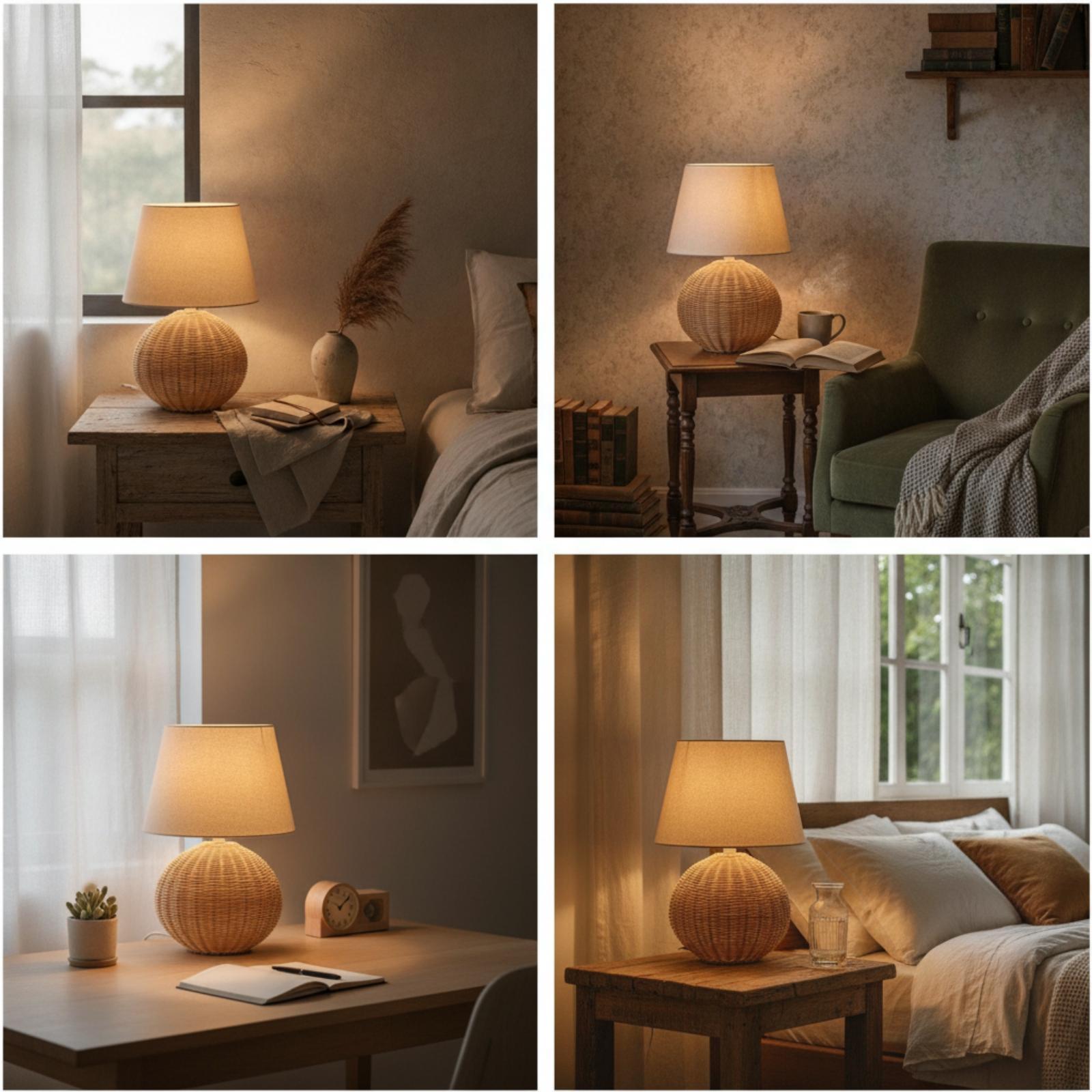 Bedlampje met rotan voet en st - Lighting Decor Living Room recensie en prijs